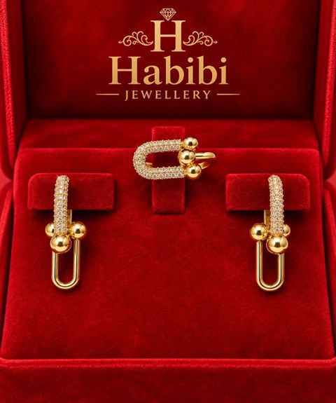 Zinət dəsti sırğa və üzük Habibi Jewellery HJ194, qızılı — Bakı