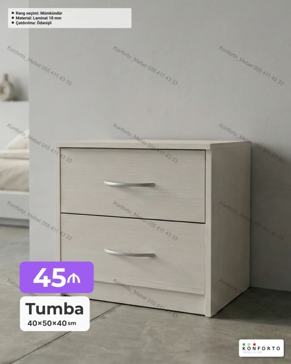 Tumba – 2 çekmecəli - Ölçülər: 40 50 40 sm - Material: 18 mm — Komodlar və tumbalı, Bakı