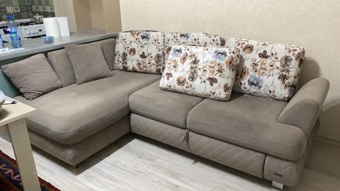 Künc divan dəsti - L‑şəkilli, 3 oturacaqlı hissə + geniş şezlonq — Bakı