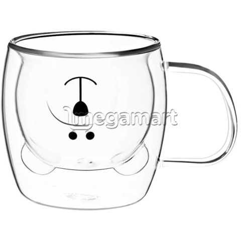 Fincan dəsti Ardesto Doublewall mug set with handles Animals, 250ml, 2pcs, borosilicate glass, transparent (AR2625GHA) — Bakı