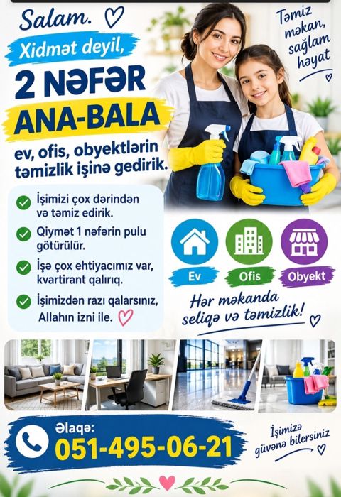 Təmizlik Ofislər, Mənzillər, Evlər Gündəlik təmizlik — Bakı