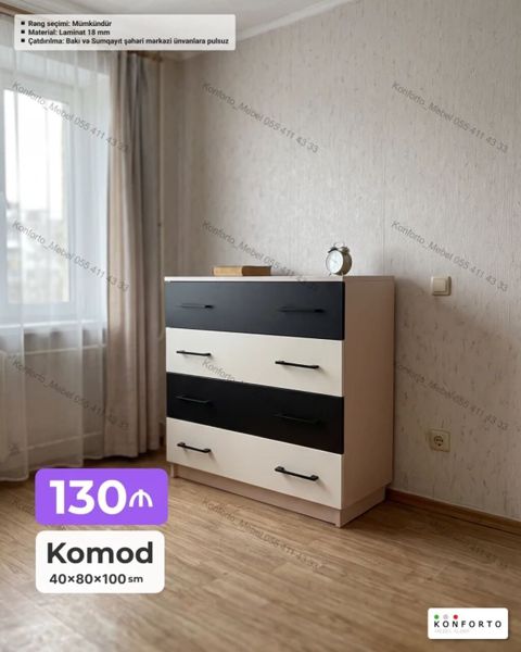 Komod – 4 çekmecəli - Ölçü: 40 80 100 sm - Material: 18 mm laminat — 130 ₼ · Bakı · Komodlar və tumbalı Komod – 4 çekmecəli - Ölçü: 40 80 100 sm - Material: 18 mm laminat — Bakı