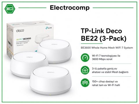 TP-Link Deco BE22 (3-Pack) — 635 ₼ · Bakı · Şəbəkə və server avadanlığı TP-Link Deco BE22 (3-Pack) — Bakı