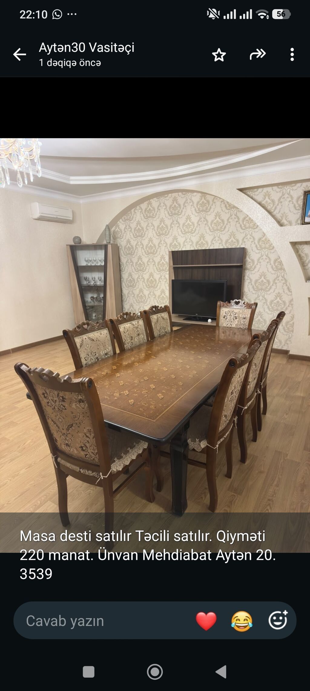 Masa desti satılır satılır. Qiyməti 220 manat. Ünvan Mehdiabat — Masalar və stullar, Bakı