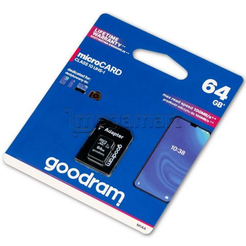 Yaddaş kartı Goodram microSDHC 64GB Class 10 UHS I + SD adapter (M1AA-0640R12) — 17.99 ₼ · Bakı · Yaddaş kartları Yaddaş kartı Goodram microSDHC 64GB Class 10 UHS I + SD adapter (M1AA-0640R12) — Bakı