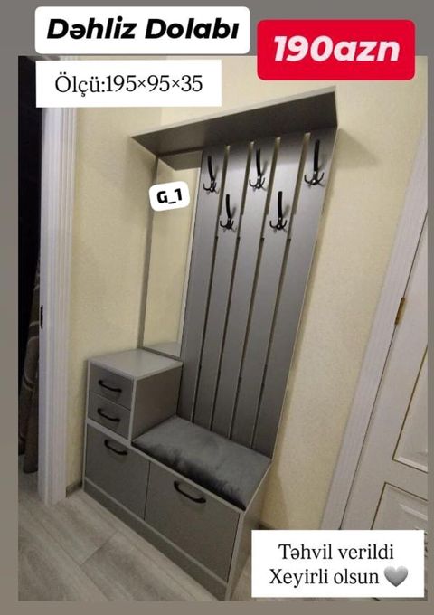 Dəhliz dolabı – funksional və kompakt model. Ölçü: 195 95 35 sm — 190 ₼ · Bakı · Xol üçün Dəhliz dolabı – funksional və kompakt model. Ölçü: 195 95 35 sm — Bakı