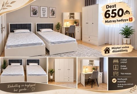 Uşaq/yeniyetmə otağı üçün müasir mebel dəsti Tərkib: - 2 ədəd tək — Bakı