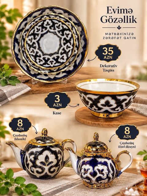 Zərif naxışlı süfrə dəsti – mətbəxinizə klassik dəbdəbə qatın — 46 ₼ · Bakı · Mallar Zərif naxışlı süfrə dəsti – mətbəxinizə klassik dəbdəbə qatın — Bakı