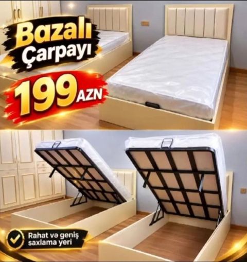 Bazalı çarpayı – 199 AZN - Altı bazalı, qaldırılan mexanizmli — Bakı