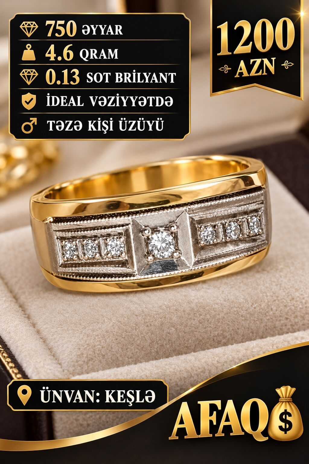 1200 azn 4.6 qram.750 eyyar.0.13 sot brilliant qaşlar.İdeal — Şəxsi əşyalar, Bakı