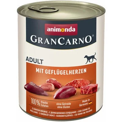 Animonda GranCarno Dog Adult Poultry Hearts, yetkin itlər üçün quş ürəyi ilə yaş yem, 800 q — Zoo.az