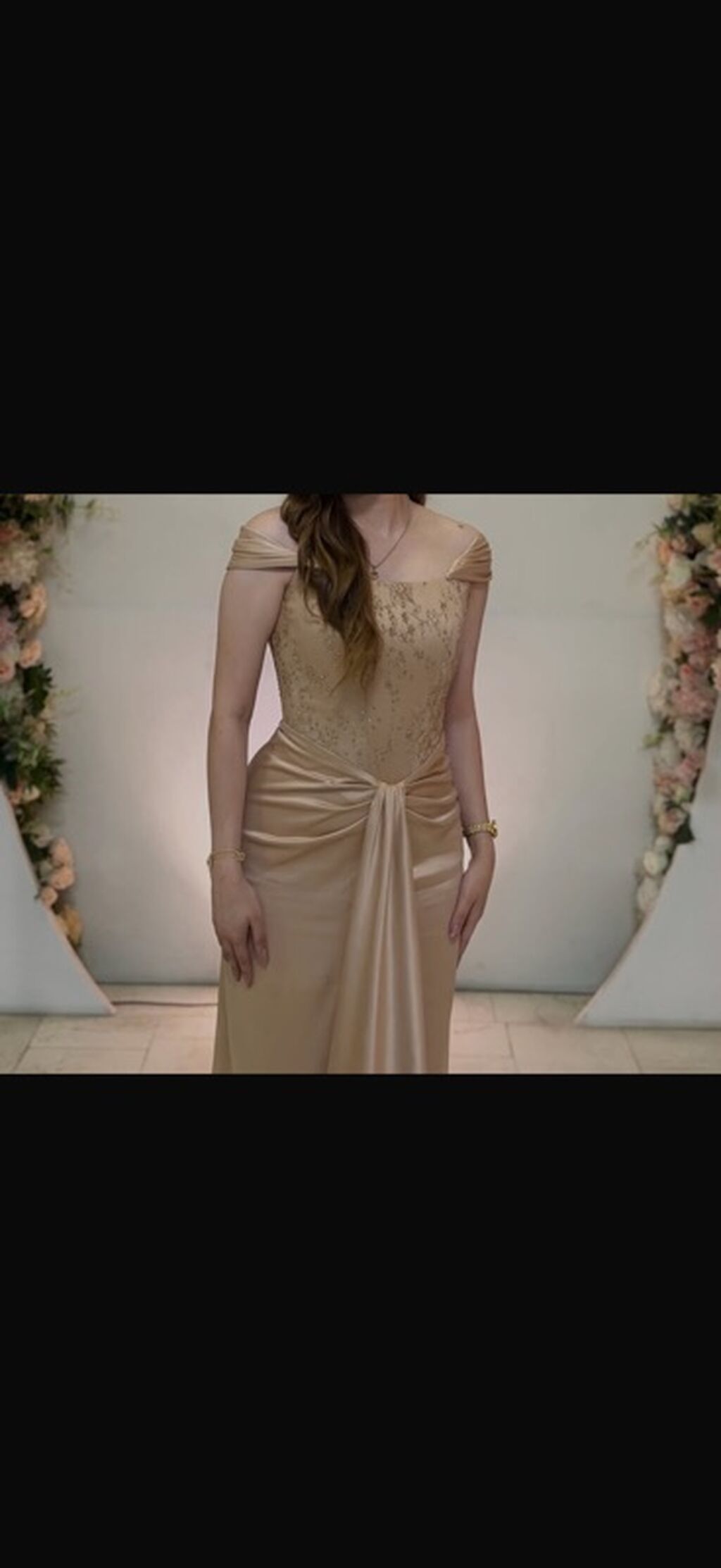 Şampan rəngli zərif axşam/saray geyimi - Model: off-shoulder (açıq — Axşam paltarları, Bakı