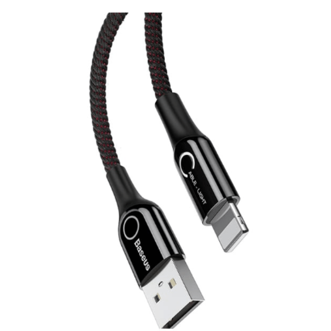 Kabel Baseus C-Shaped Light Intelligent Power-off Cable USB - Lightning 2.4A 1m Black (CALCD-01) — Telefonlar və qadjetlər, Bakı (3)