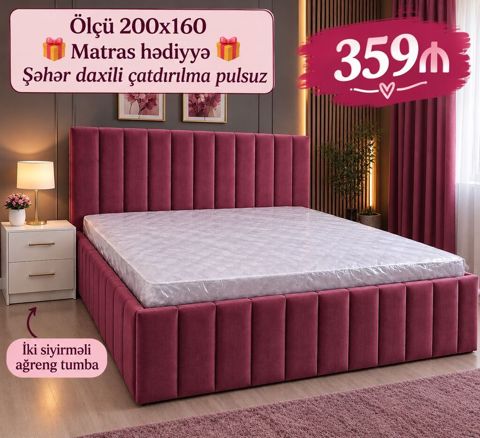 Məhsul: Yumşaq başlıqlı çarpayı dəsti - Ölçü: 200x160 sm - Rəng — 359 ₼ · Bakı · Yataq otağı mobilya dəstləri Məhsul: Yumşaq başlıqlı çarpayı dəsti - Ölçü: 200x160 sm - Rəng — Bakı