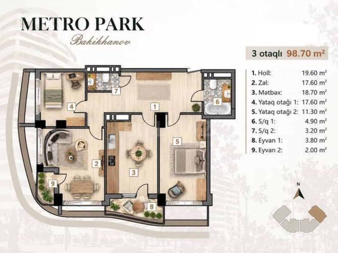 Satılır 3 otaqlı yeni tikili 98.7 m² — Mənzil, Bakı (3)
