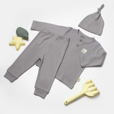 Oğlanlar üçün şalvarlı pijama dəsti BabyCosy CSYB9005, boz, bambuk lifi/pambıq, ölçü 6-9 ay — Bakı