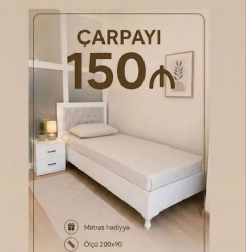Tək nəfərlik çarpayı – 150₼ - Rəng: ağ - Başlıq: yumşaq, düyməli — Bakı