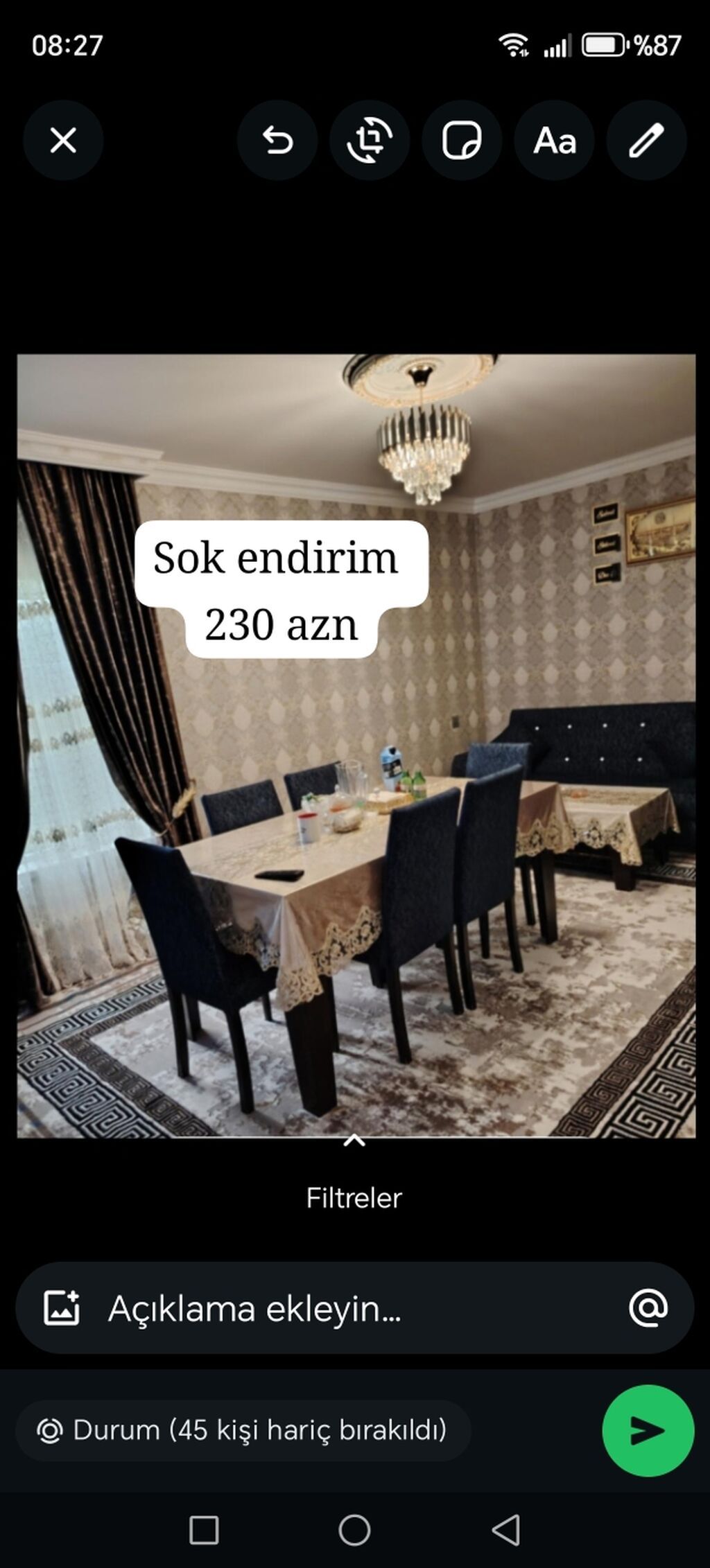 Qonaq otağı üçün, İşlənmiş, Açılmayan, Dördbucaq masa, 6 stul — Masalar və stullar, Sabirabad