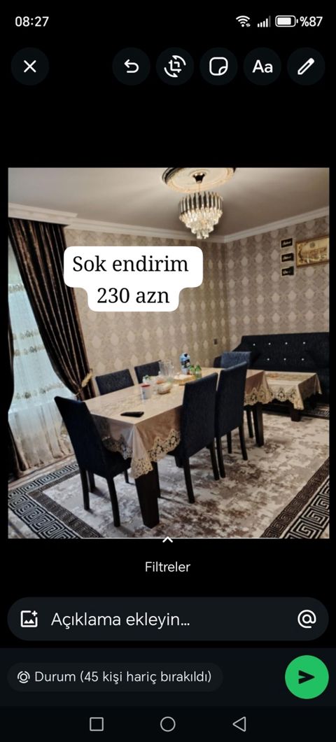 Qonaq otağı üçün, İşlənmiş, Açılmayan, Dördbucaq masa, 6 stul — Sabirabad