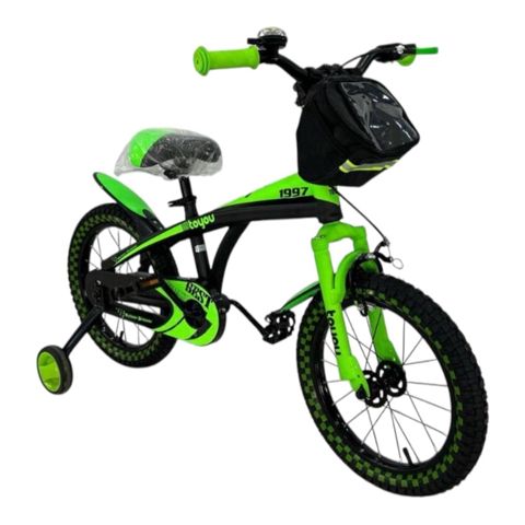 Velosiped No Brand, yan təkərlər, dəmir çərçivə, plastik pedal - AYS-smr497, yaşıl, 14" — Bakı