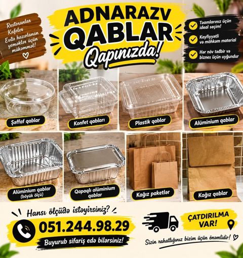 Adnarazv qablar — sifarişləriniz üçün hər şey bizimdə Şəffaf — Bakı