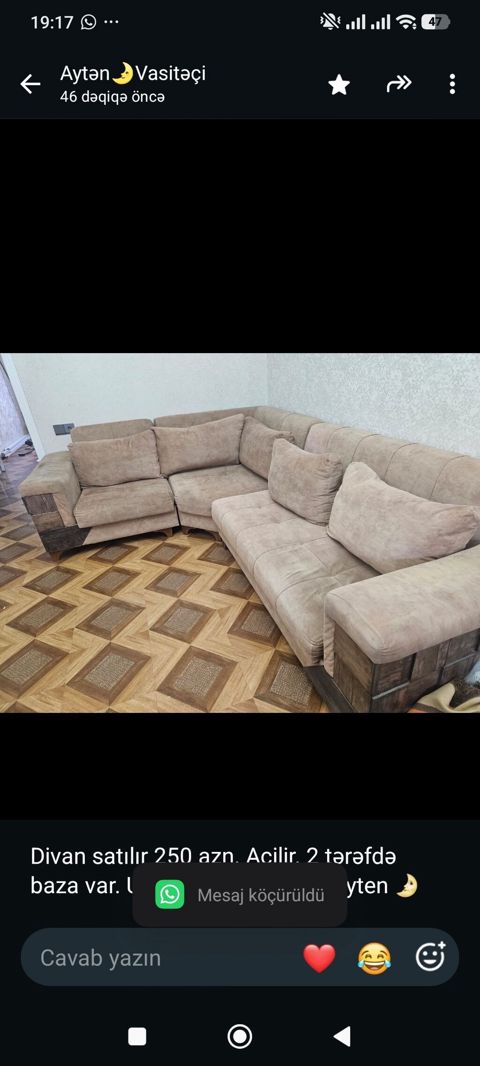 Divan satılır 250 azn. Acilir. 2 tərəfdə baza var. Unvan Biləcəri 9980 — 250 ₼ · Bakı · Divanlər Divan satılır 250 azn. Acilir. 2 tərəfdə baza var. Unvan Biləcəri 9980 — Bakı