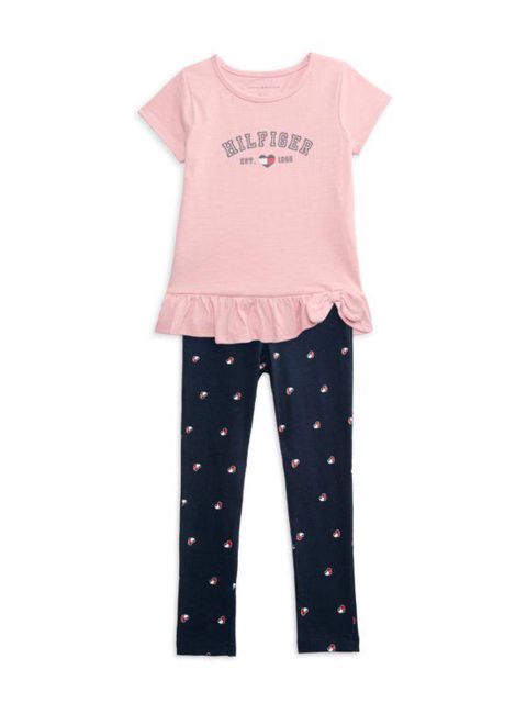 Qızlar üçün şalvarlı dəst Tommy Hilfiger LowP202869, pambıq/poliester, çəhrayı, ölçü 12 ay — Bakı
