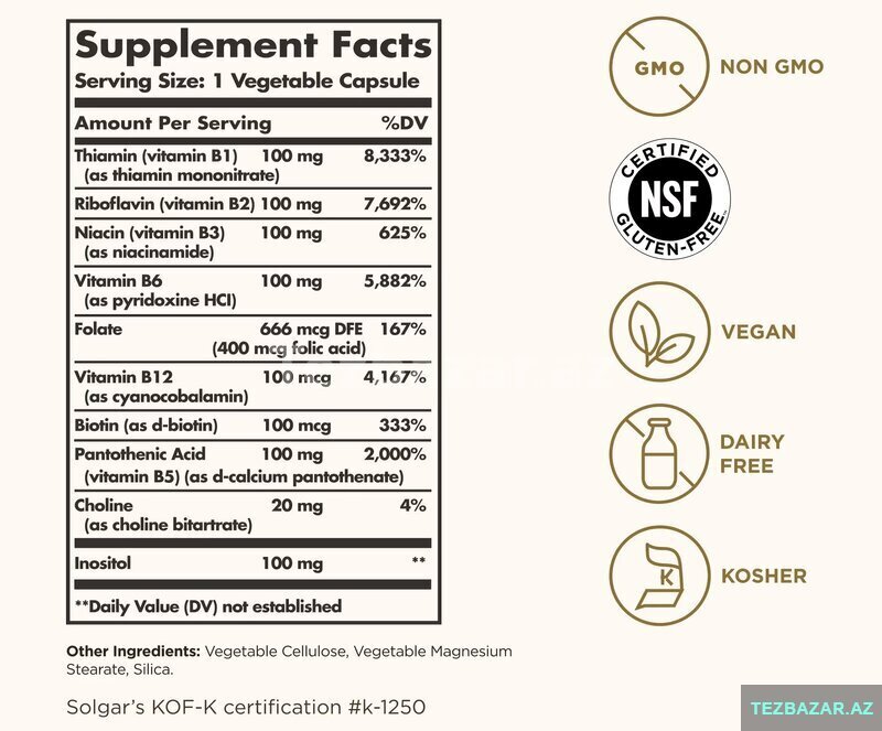 Solgar B-complex "100" Vitamin B (Amerika vitamin) — Gözəllik və səhiyyə, Bakı (3)