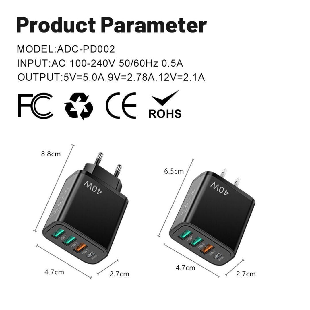 Adapter USB Type C Charger Type-C PD40W+3USB 3 A — Ehtiyat hissələri, Bakı (2)
