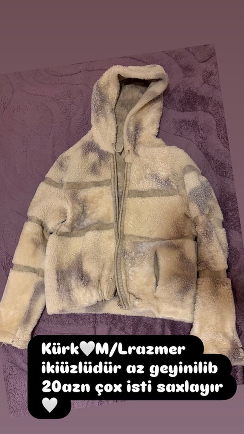 Kürk jaket - Ölçü: M/L - İkiüzlü model - Kapüşonlu, fermuarlı — Jaketlər, Bakı
