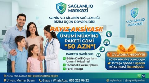 Sağlamlıq Mərkəzi – Payız Aksiyası Ümumi müayinə paketi: cəmi 50 AZN — 50 ₼ · Bakı · Digər Sağlamlıq Mərkəzi – Payız Aksiyası Ümumi müayinə paketi: cəmi 50 AZN — Bakı