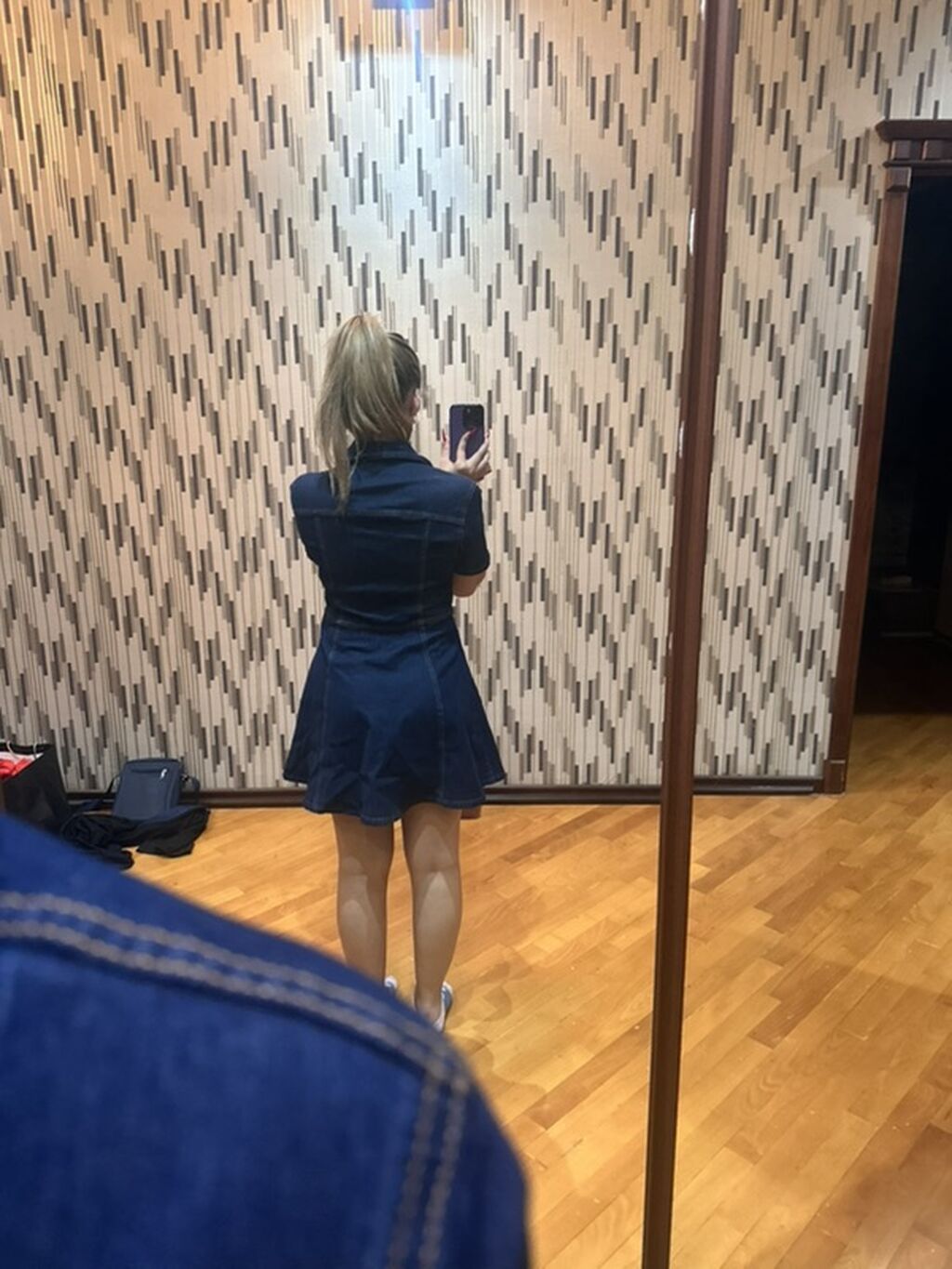 Denim qısa don - Model: A-kesim, alt hissəsi ətək kimi açılan siluet — Gündəlik paltarlar, Bakı (2)