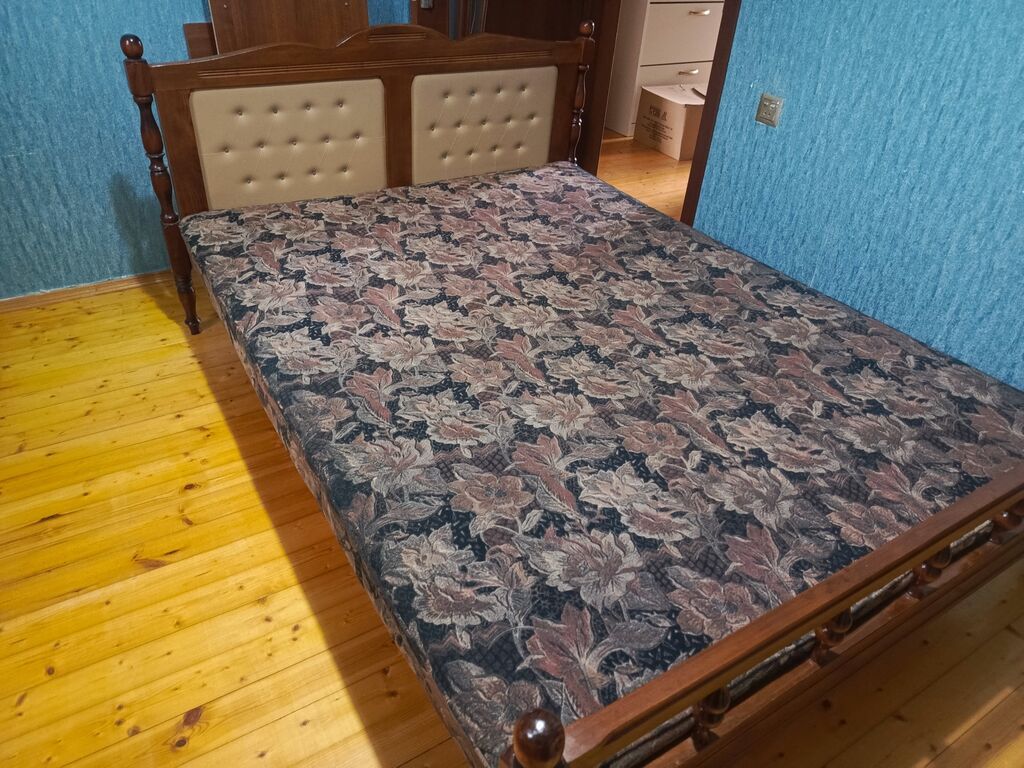 Taxta iki nəfərlik çarpayı və döşək - Material: tam ağac karkas — Yataqlar, Digah (2)