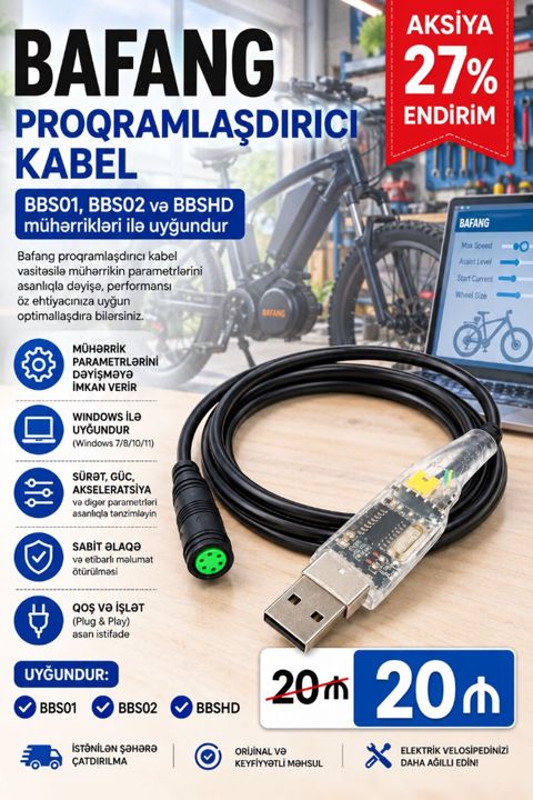 Bafang proqramlaşdırıcı kabel. Bu USB proqramlaşdırma kabeli Bafang — 20 ₼ · Lənkəran · Diaqnostika cihazları Bafang proqramlaşdırıcı kabel. Bu USB proqramlaşdırma kabeli Bafang — Lənkəran