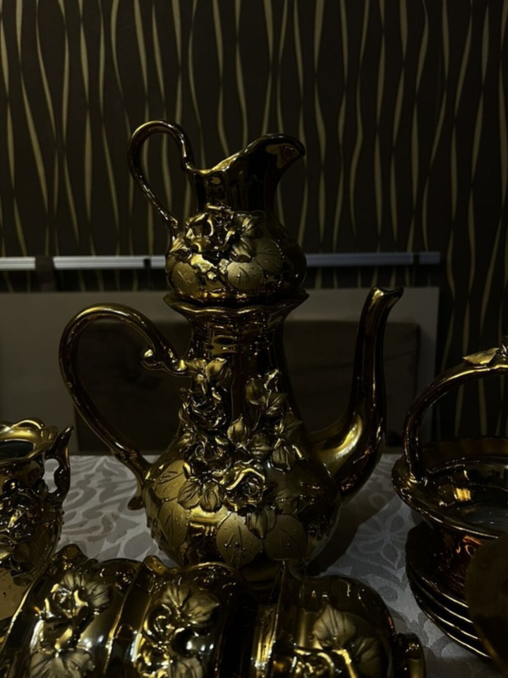 Çay dəsti, rəng - Qızılı, Keramika, 6 nəfərlik — Süfrə qabı, Bakı (3)