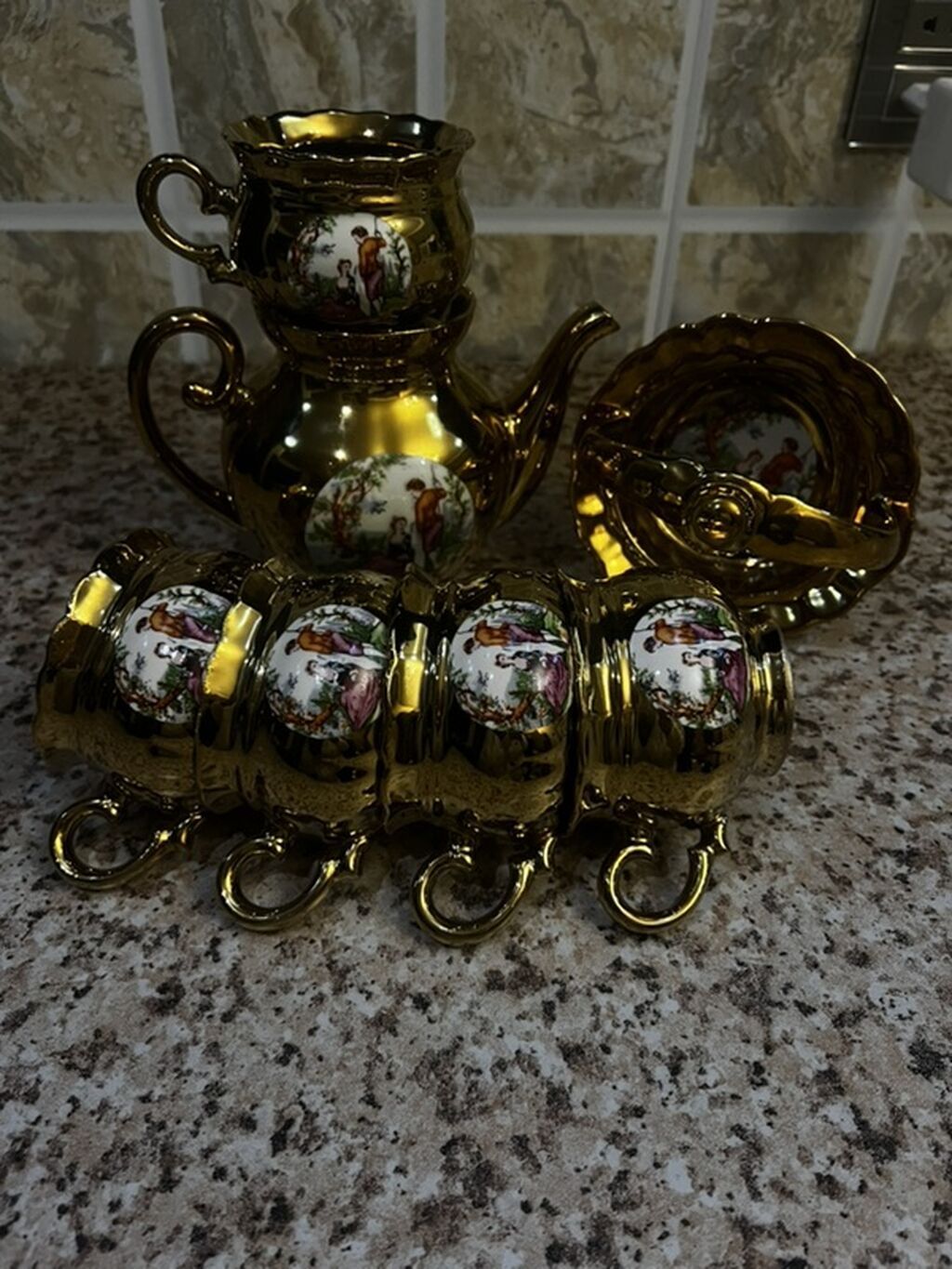 Çay dəsti, rəng - Qızılı, Keramika, 4 nəfərlik — Süfrə qabı, Bakı