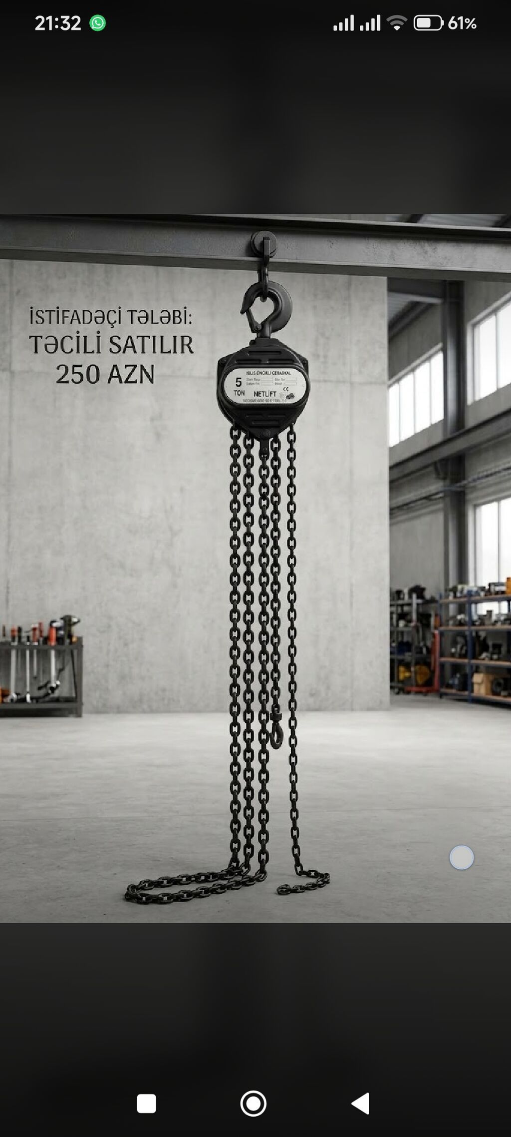 Netlıft HSJ5 zəncirli ceraskal - Yükgötürmə gücü: 5 ton (rəqəmlədə — Konveyer və transportyorlar, Digah (2)