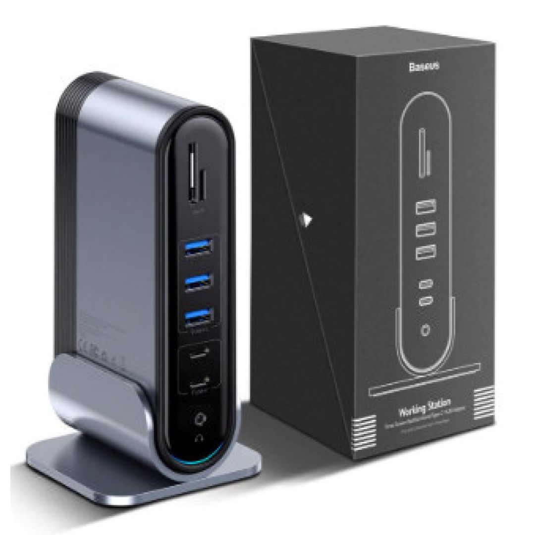 Baseus Working Station Three-Screen Multifunctional Type-C HUB Adapter Dark Gray / CAHUB-DG0G — Kabelləri, adapterlər və keçidçilər, Bakı (2)
