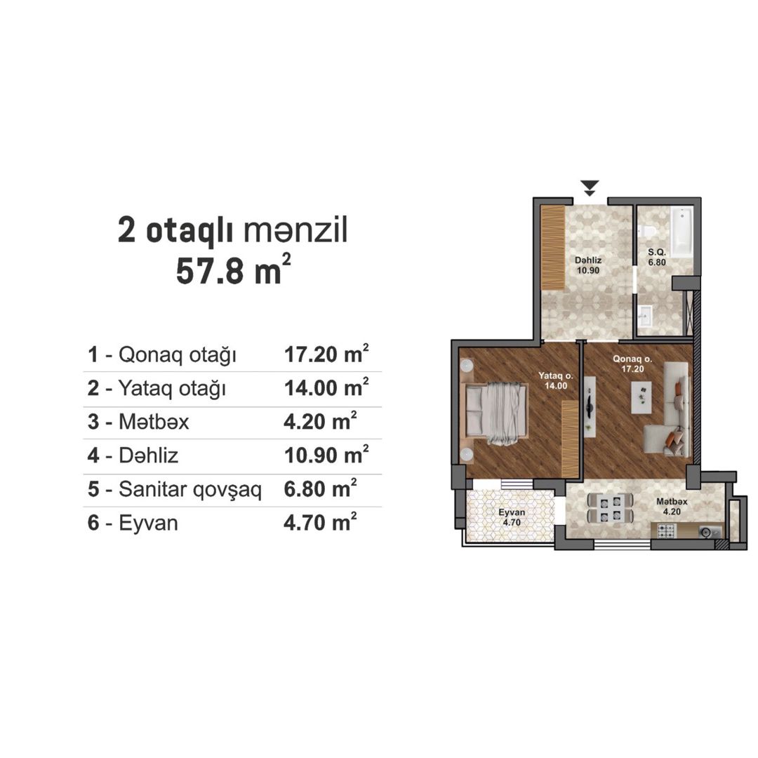 Satılır 2 otaqlı yeni tikili 57.8 m² — Mənzil, Bakı (2)