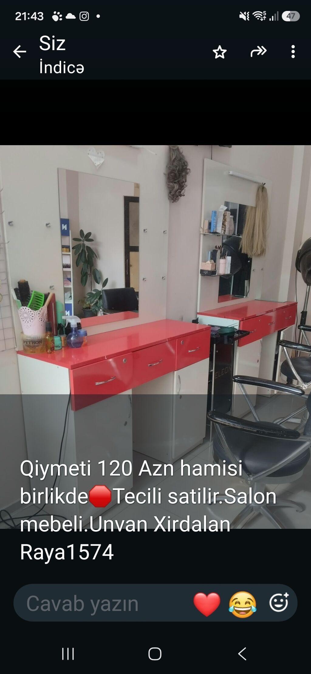 Salon mebeli dəsti - İki ədəd güzgülü iş stansiyası: üst hissə parlaq — Salon mebeli, Sumqayıt