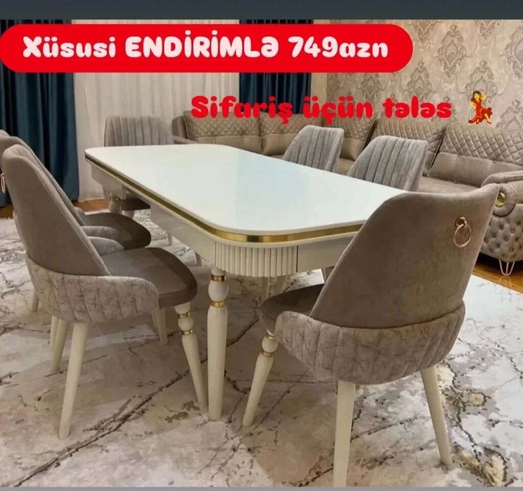 Qonaq otağı üçün, Yeni, Açılan, Oval masa, 6 stul — Masalar və stullar, Bakı