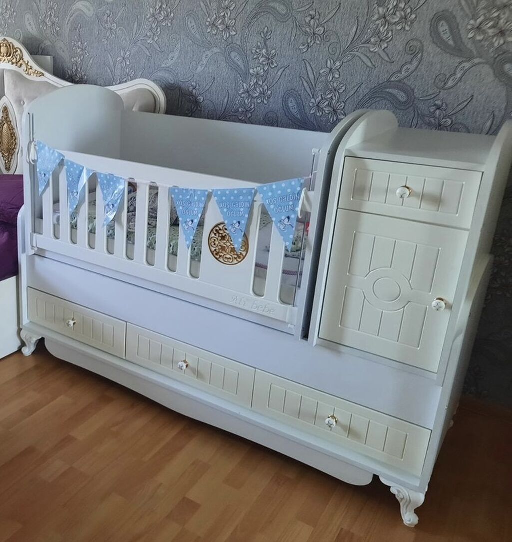 ALİ Bebe Uşaq beşiyi və komodlu çarpayı sistemi - Rəng: ağ, klassik — Bəşikləri, Bakı (2)