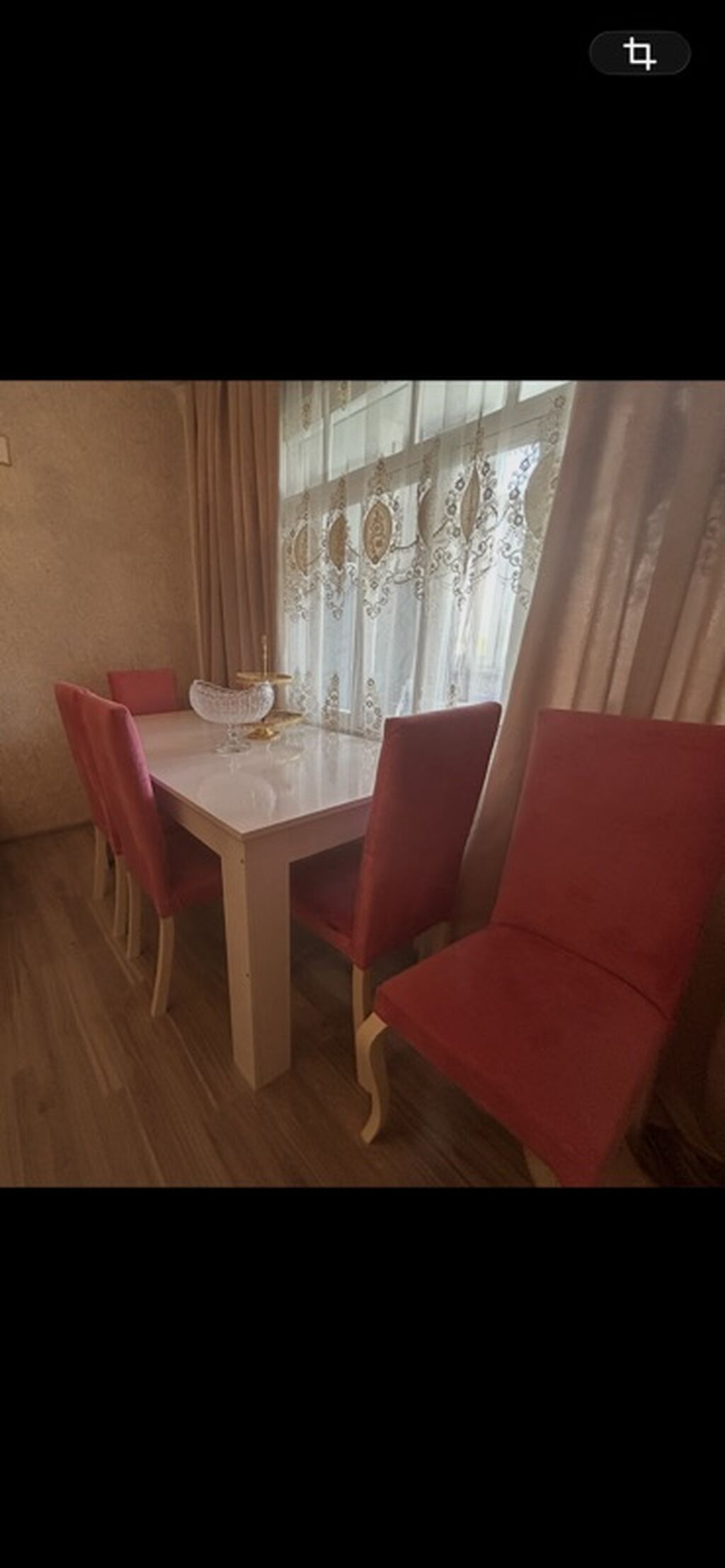 Yemək otağı dəsti - Masa: ağ rəngdə, düzbucaqlı forma, parlaq səthli — Masalar və stullar, Gəncə
