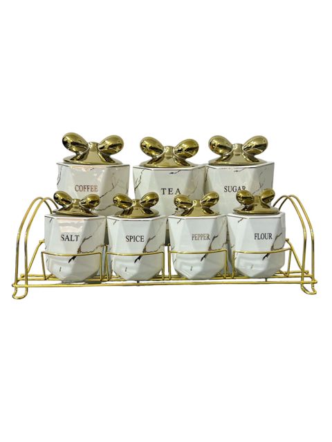 Qab dəsti ədviyyatların saxlanılması üçün ZGH_00323, 38х19 sm, 7 əd, keramika, ağ/qızılı — 75.9 ₼ · Bakı · Mallar Qab dəsti ədviyyatların saxlanılması üçün ZGH_00323, 38х19 sm, 7 əd, keramika, ağ/qızılı — Bakı