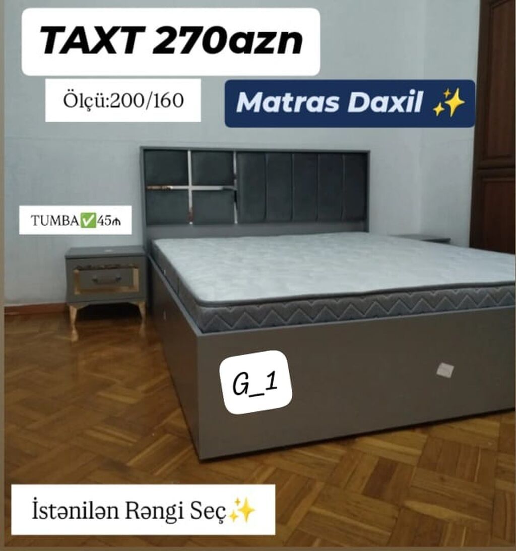 Taxt – 200x160 sm - Matras daxildir - Başlıqla birlikdə modern dizayn — Yataqlar, Bakı