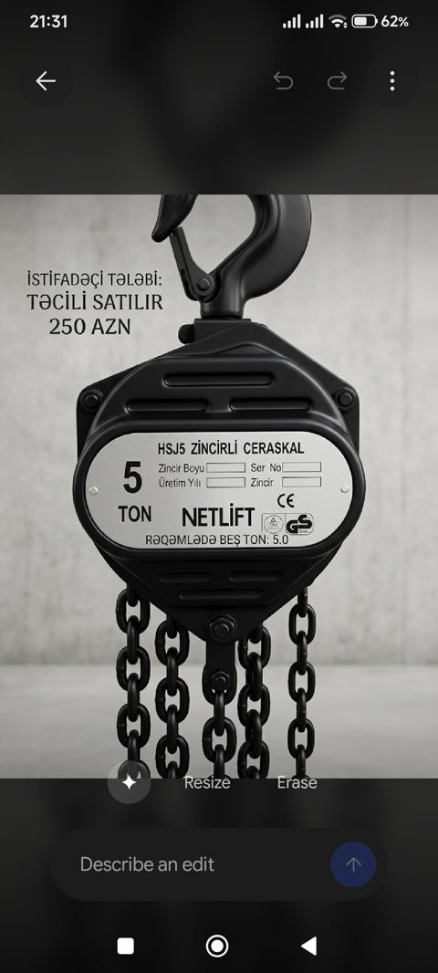 Netlıft HSJ5 zəncirli ceraskal - Yükgötürmə gücü: 5 ton (rəqəmlədə — Digah