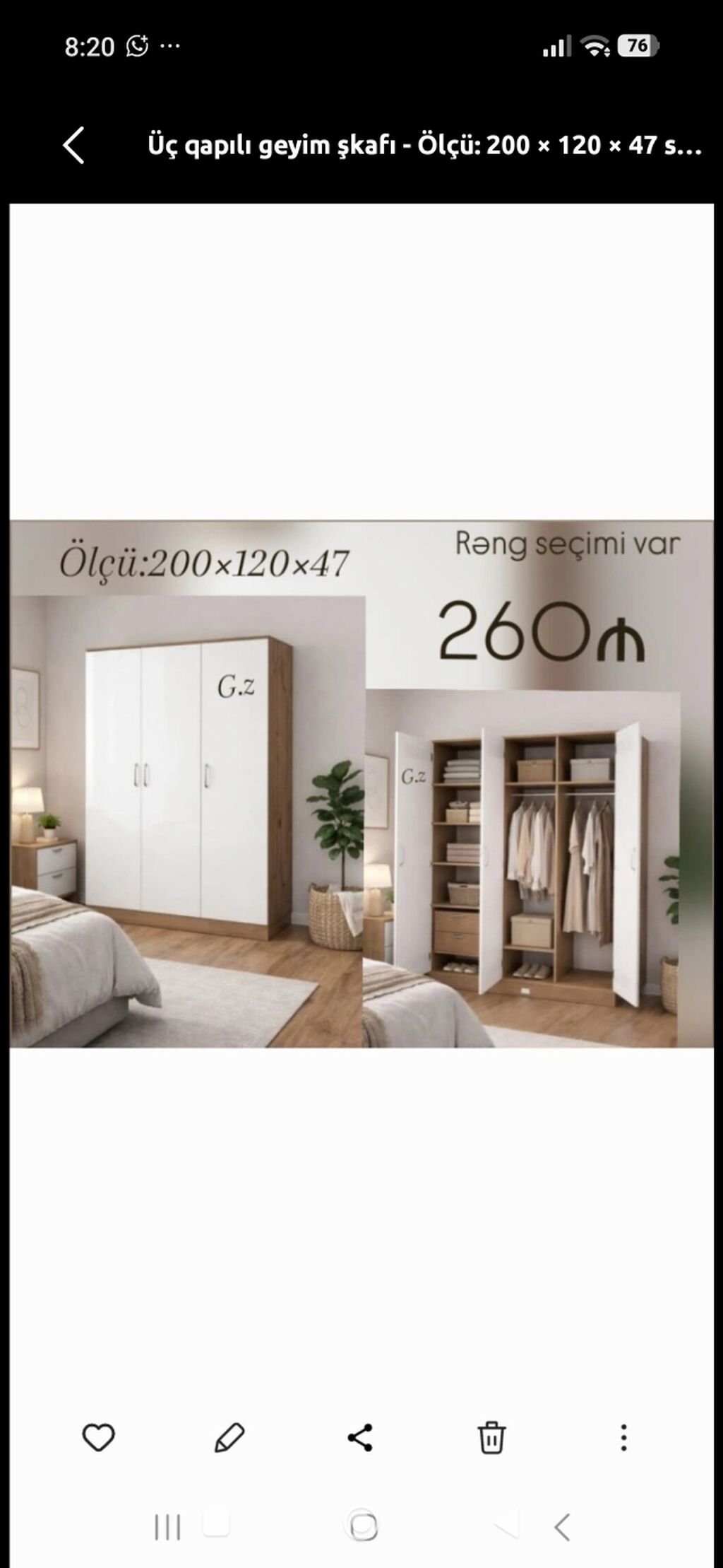 Üç qapılı geyim şkafı - Ölçü: 200 120 47 sm - Daxili bölmələr — Şkaflar, Bakı
