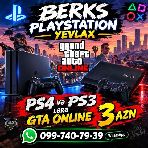 Berks Playstation – Yevlax Xidmət: PS4 və PS3 üçün GTA Online oynamaq — 3 ₼ · Yevlax · Digər Berks Playstation – Yevlax Xidmət: PS4 və PS3 üçün GTA Online oynamaq — Yevlax