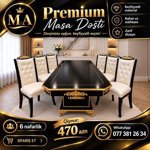 Qonaq otağı üçün, Yeni, Açılmayan, Dördbucaq masa, 6 stul — 470 ₼ · Bakı · Masalar və stullar Qonaq otağı üçün, Yeni, Açılmayan, Dördbucaq masa, 6 stul — Bakı