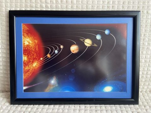Günəş sistemi mövzusunda çərçivəli plakat - Təsvir: Günəş, orbit — Bakı